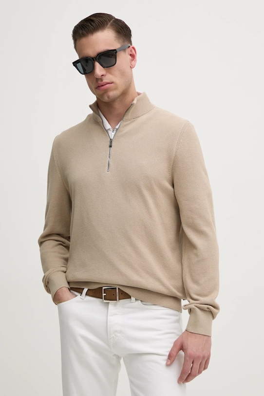 Хлопковый свитер BOSS хлопок бежевый 50505997