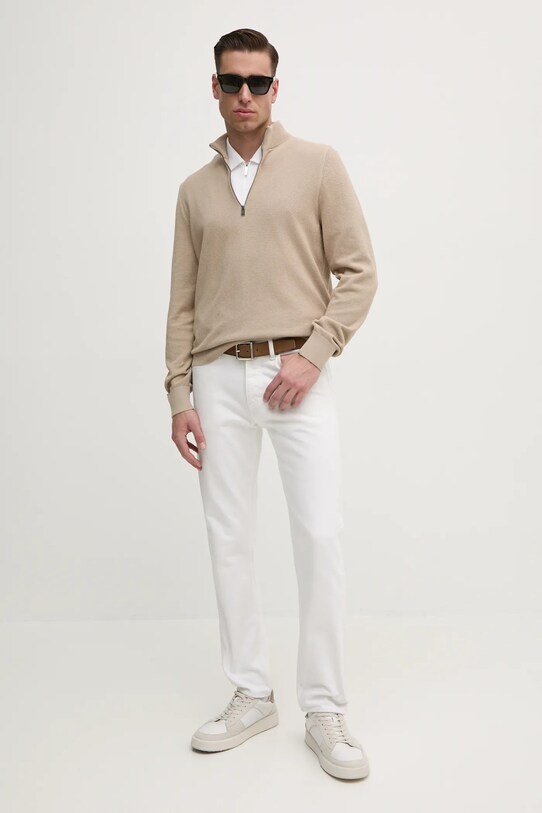 BOSS sweter bawełniany 50505997 beżowy SS25