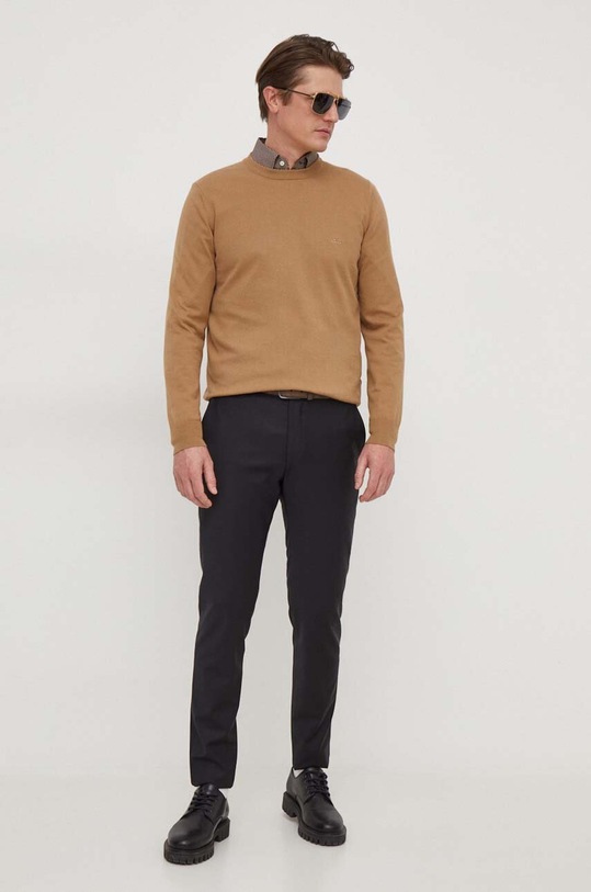 Βαμβακερό πουλόβερ BOSS 50506023 μπεζ SS25