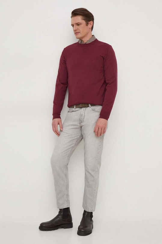 BOSS sweter bawełniany 50506023 bordowy SS25