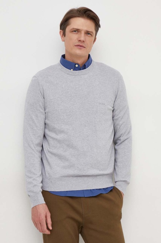 BOSS sweter bawełniany bawełna szary 50506023