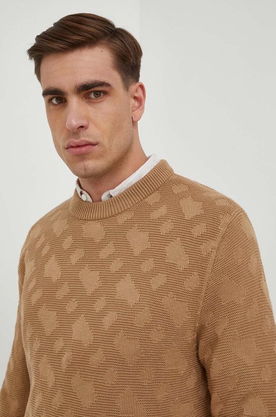 BOSS sweter wełniany okrągły beżowy 50506033