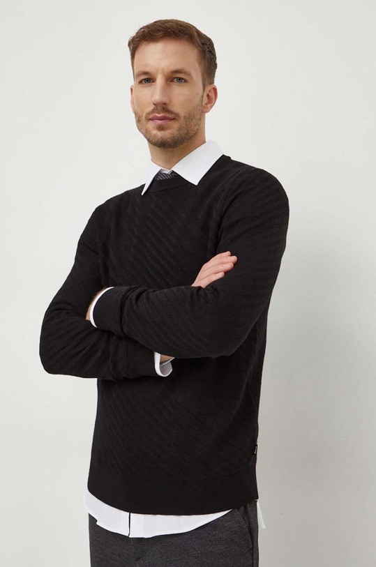 BOSS sweter wełniany okrągły czarny 50506035