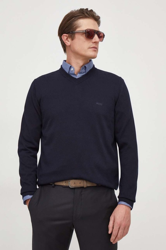 BOSS sweter bawełniany bawełna granatowy 50506042