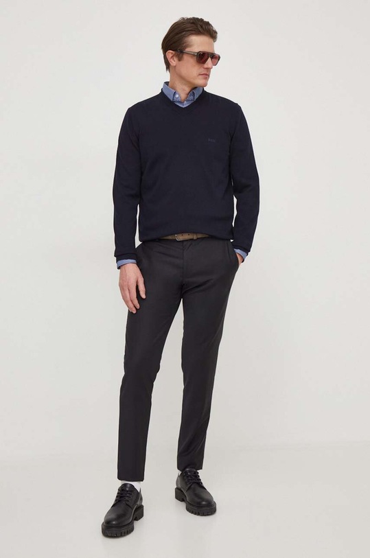 BOSS sweter bawełniany 50506042 granatowy SS24