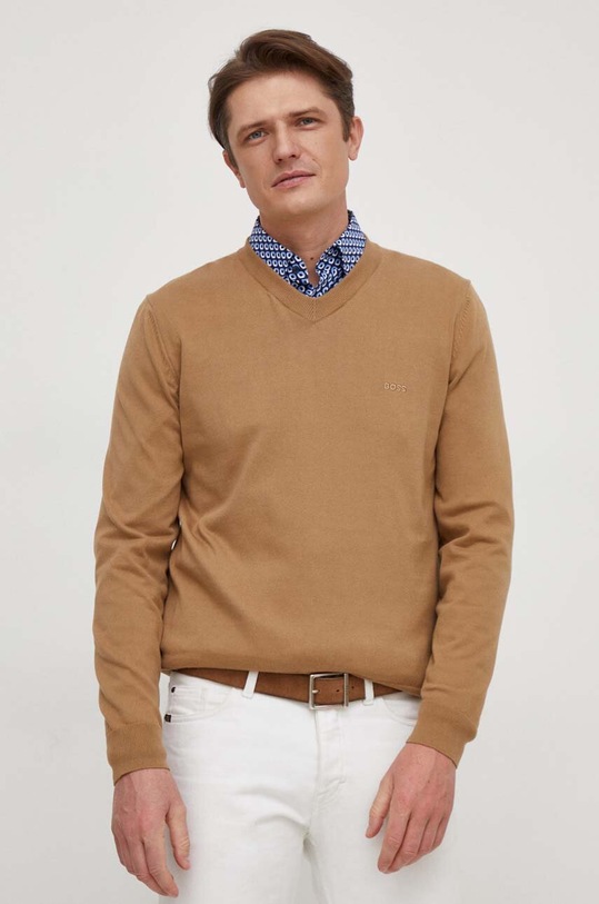 BOSS sweter bawełniany bawełna beżowy 50506042