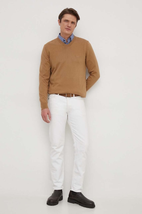 BOSS sweter bawełniany 50506042 beżowy SS24