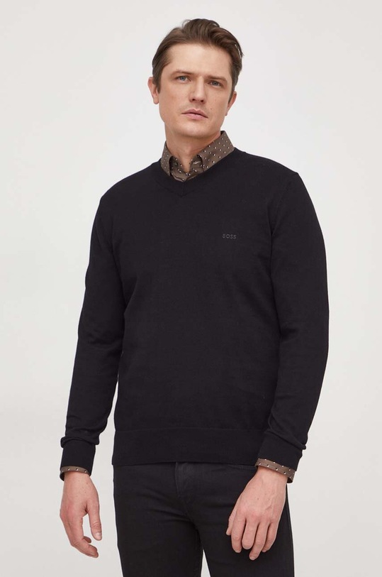 BOSS sweter bawełniany bawełna czarny 50506042