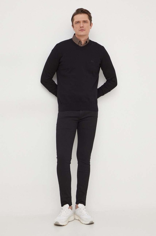 BOSS sweter bawełniany 50506042 czarny SS24