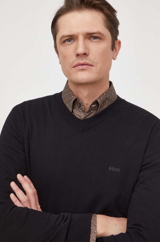 BOSS sweter bawełniany czarny 50506042