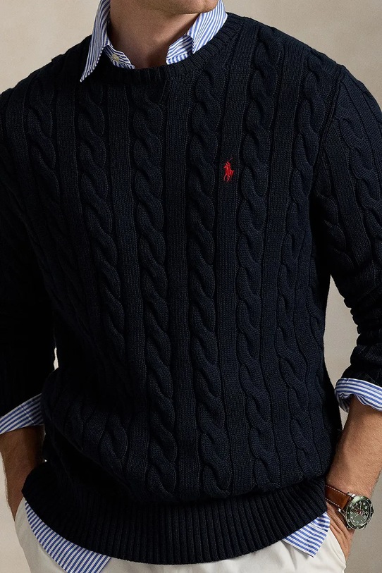 Bombažen pulover Polo Ralph Lauren mornarsko modra 710775885