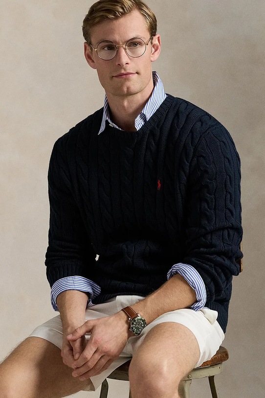 Pamučni pulover Polo Ralph Lauren 710775885 mornarsko plava