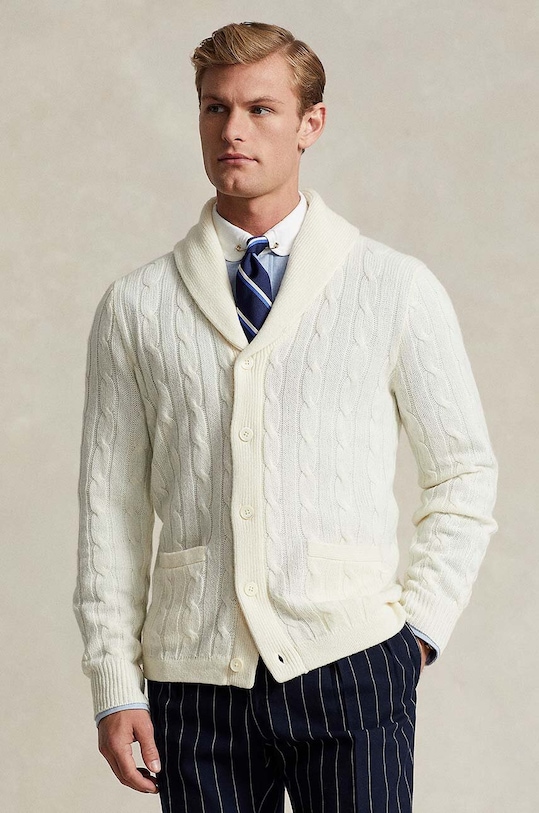 Kašmírový kardigan Polo Ralph Lauren vlna béžová 710909166