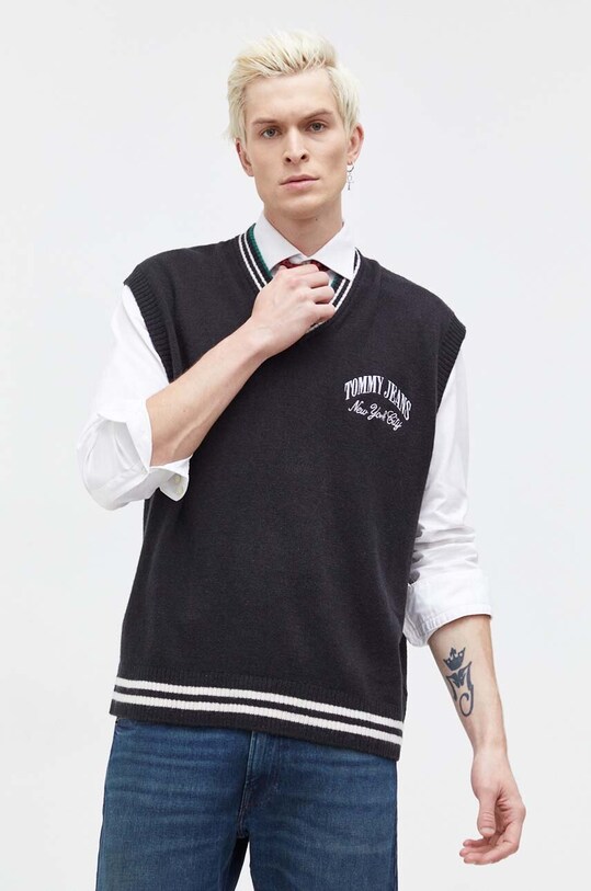 Tommy Jeans kamizelka wełniana DM0DM18362 czarny SS24
