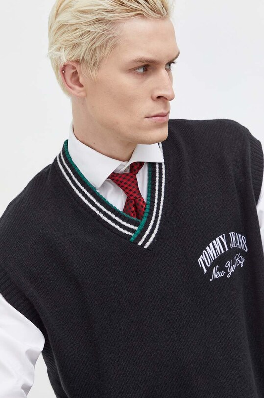 Tommy Jeans kamizelka wełniana czarny DM0DM18362