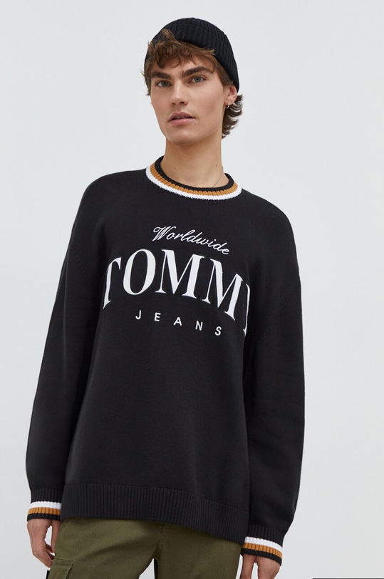 Bavlněný svetr Tommy Jeans kulatý černá DM0DM18365