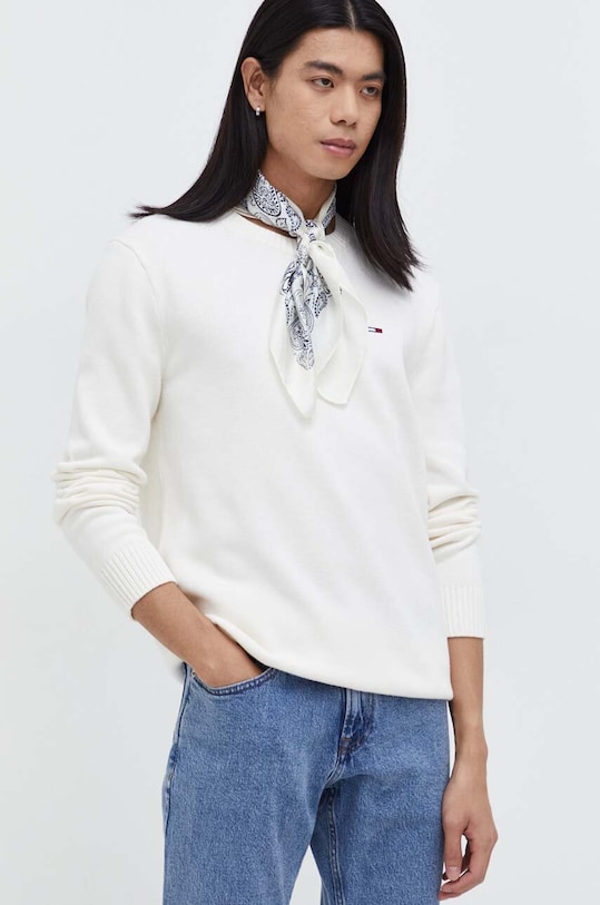Хлопковый свитер Tommy Jeans хлопок бежевый DM0DM18370