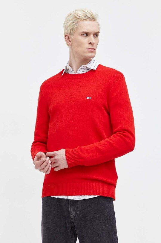 Tommy Jeans sweter bawełniany bawełna czerwony DM0DM18370