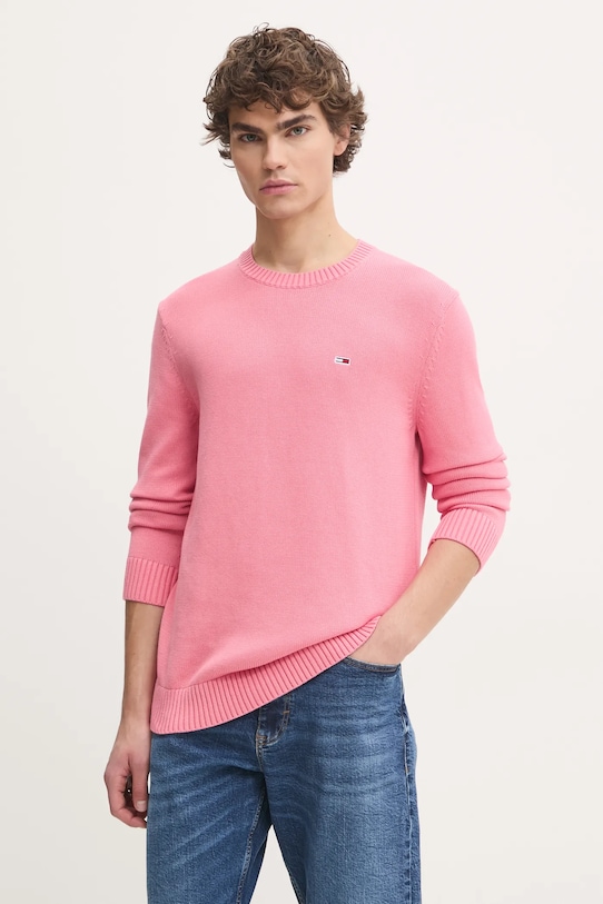 Βαμβακερό πουλόβερ Tommy Jeans ροζ DM0DM18370