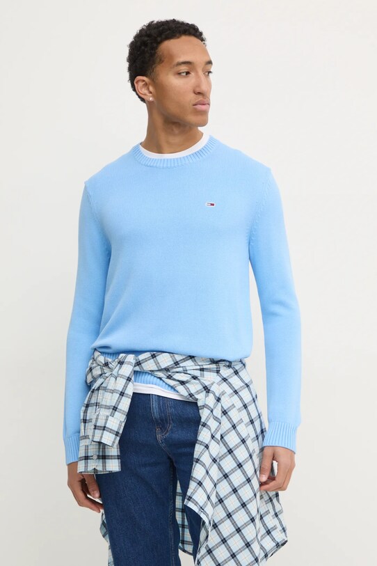 Tommy Jeans sweter bawełniany niebieski DM0DM18370