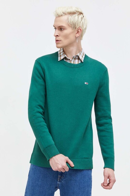 Tommy Jeans pulover de bumbac grosime medie verde DM0DM18370