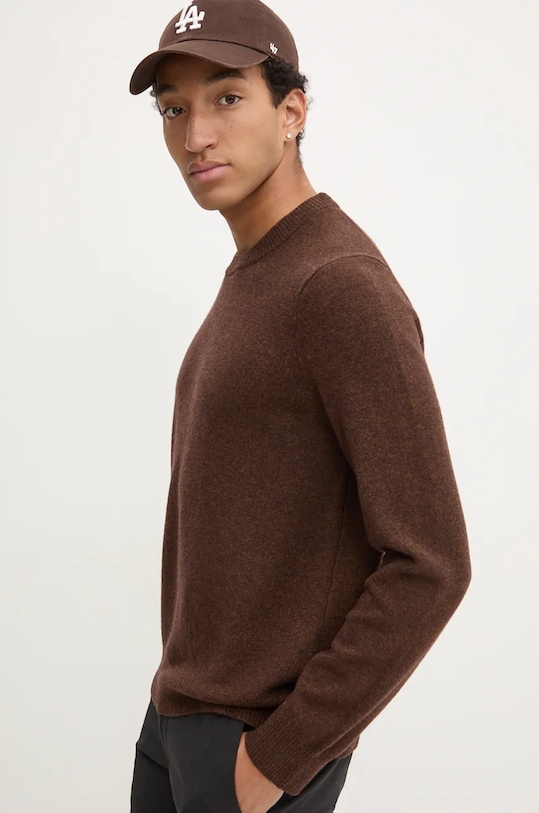 Samsoe Samsoe sweter wełniany ISAK okrągły brązowy M10000009