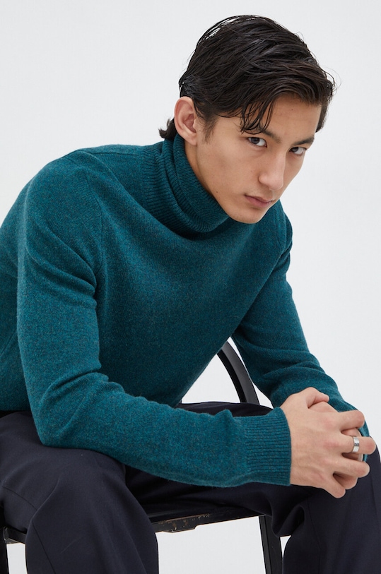 Vlněný svetr Samsoe Samsoe ISAK rolák tyrkysová M10000008