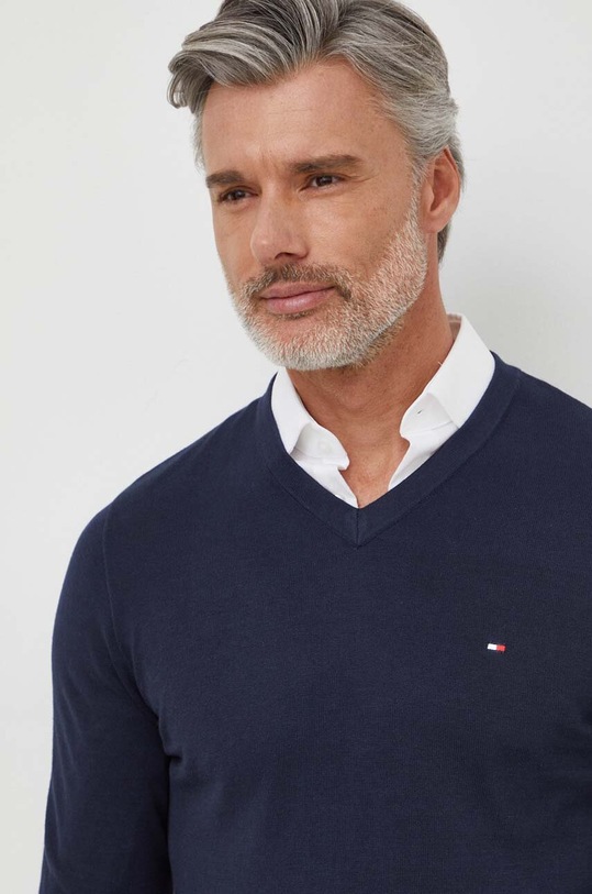 Bavlněný svetr Tommy Hilfiger námořnická modř MW0MW32022