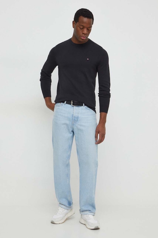 Bombažen pulover Tommy Hilfiger MW0MW32026 črna AW24