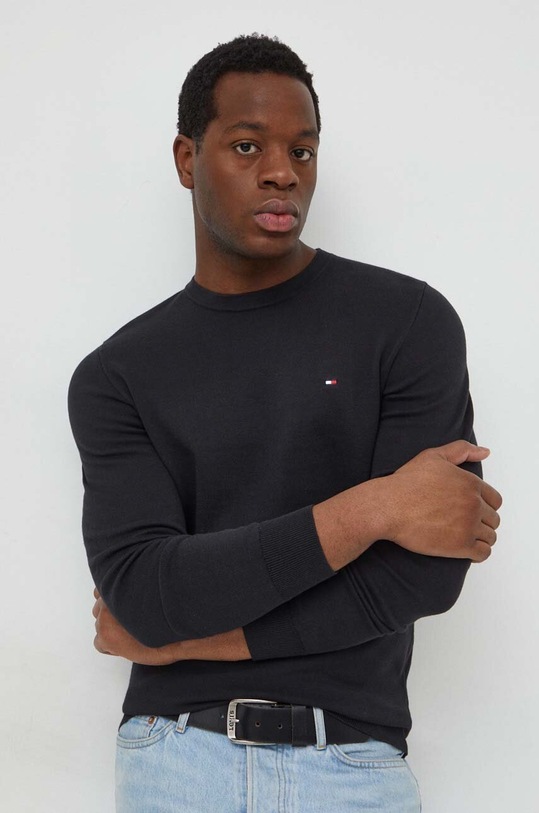 Bombažen pulover Tommy Hilfiger črna MW0MW32026