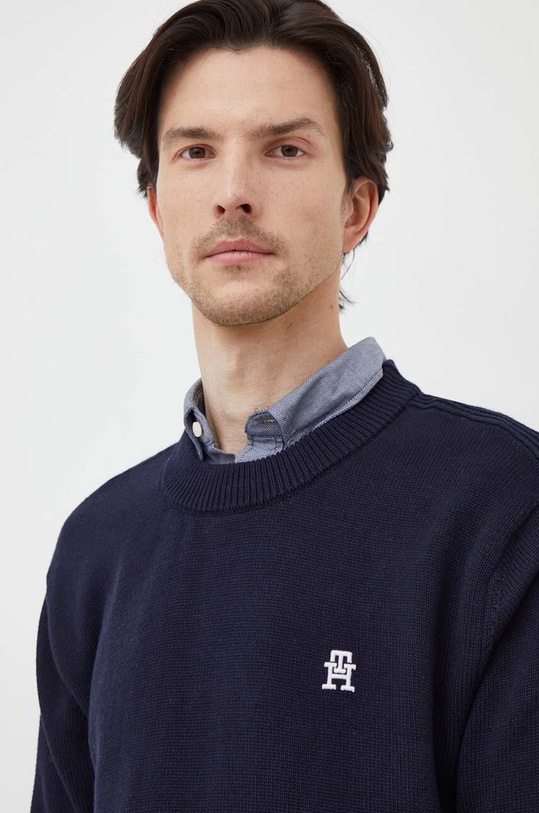 Bavlněný svetr Tommy Hilfiger námořnická modř MW0MW33505