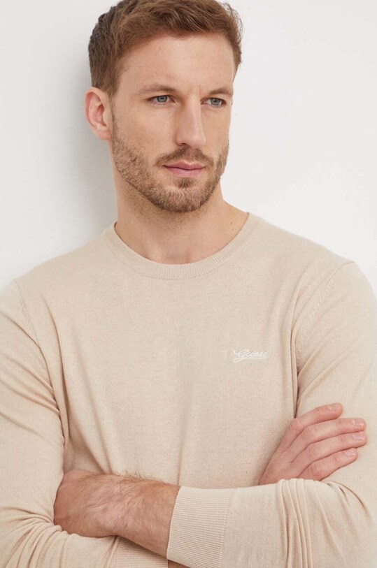Guess sweter z domieszką jedwabiu BENJAMIN beżowy M4RR05.Z33R1