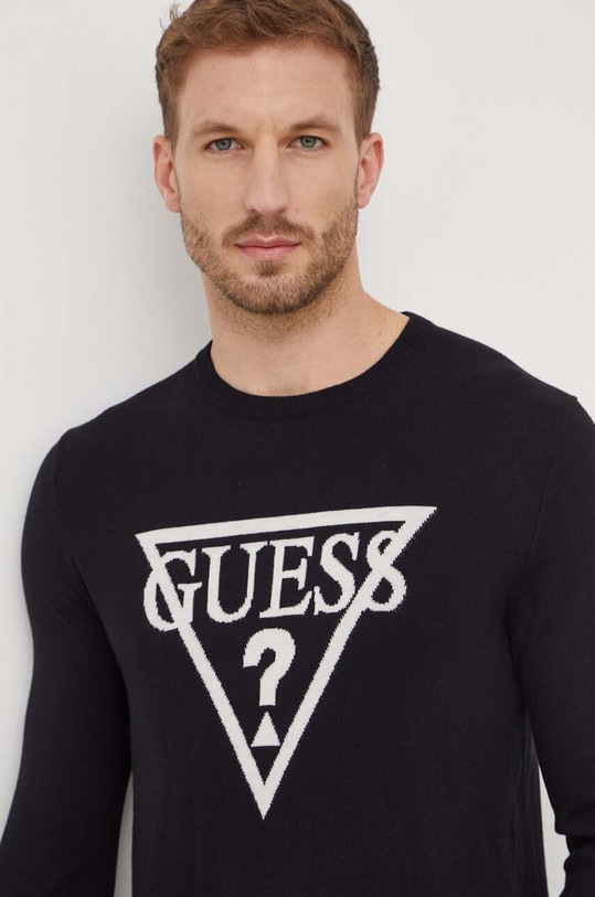 Sveter s prímesou hodvábu Guess BRODY čierna M4RR08.Z33R1