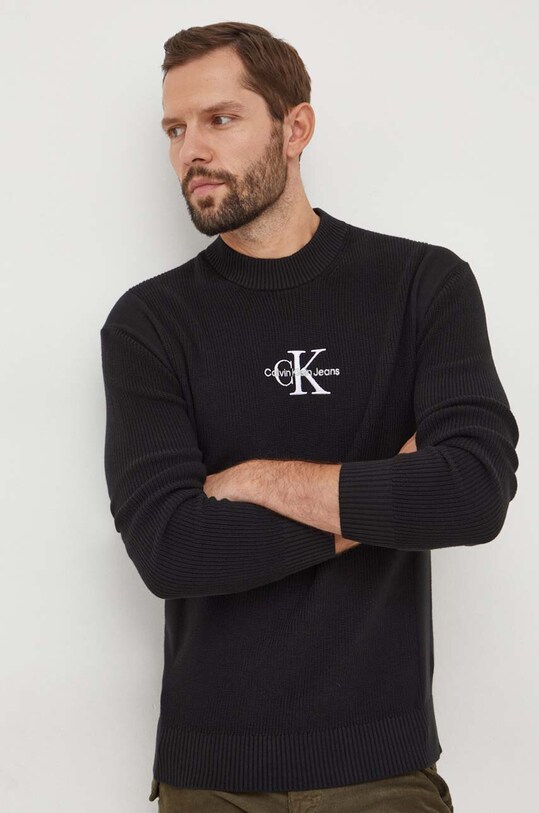 Bombažen pulover Calvin Klein Jeans Srednje debeline črna J30J324599