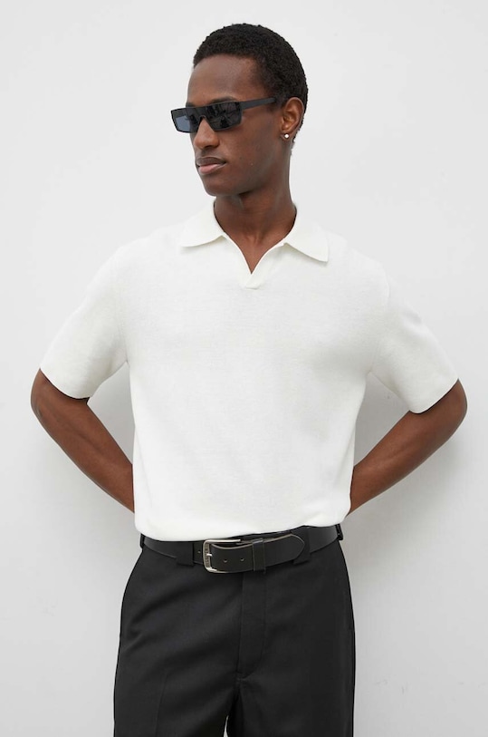 Tiger Of Sweden polo z domieszką lnu Maelon relaxed beżowy T72307002