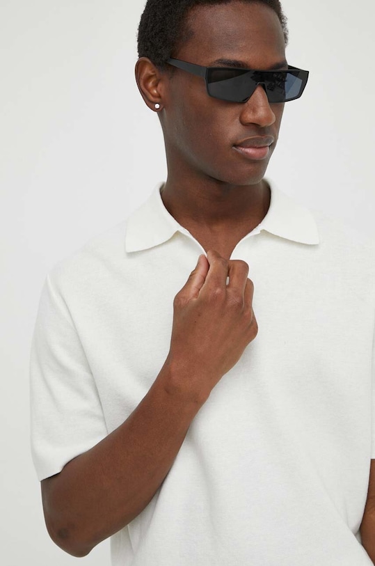 Tiger Of Sweden polo z domieszką lnu Maelon beżowy T72307002