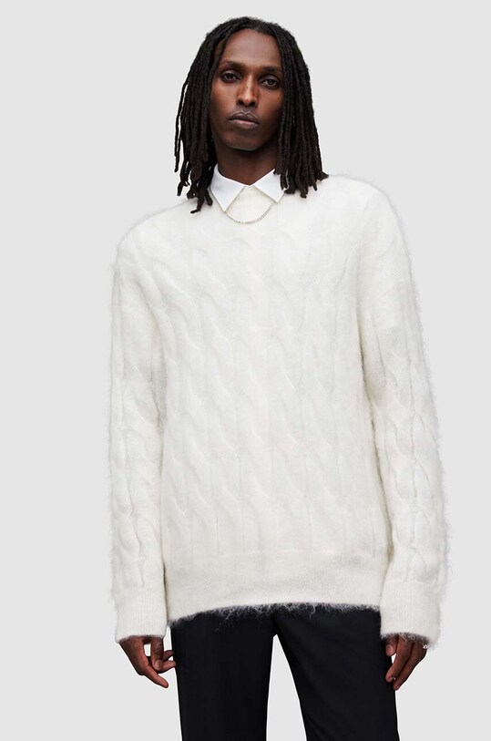AllSaints sweter z wełną Kosmic okrągły beżowy MK110Z