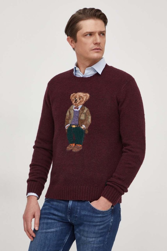 Polo Ralph Lauren sweter wełniany okrągły bordowy 710918804