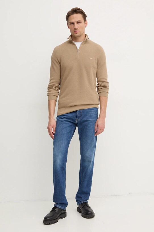 Хлопковый свитер Gant 8040523 бежевый SS25
