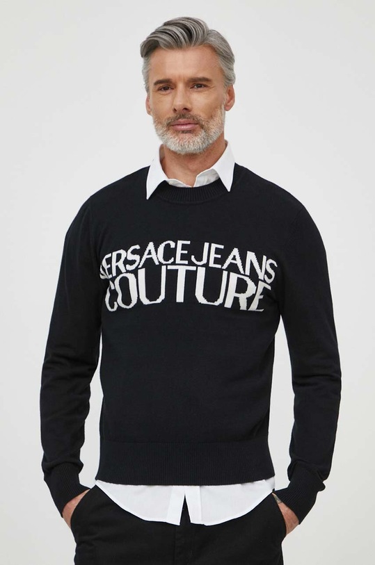 Versace Jeans Couture sweter z domieszką kaszmiru okrągły czarny 76GAFM01.CM06H