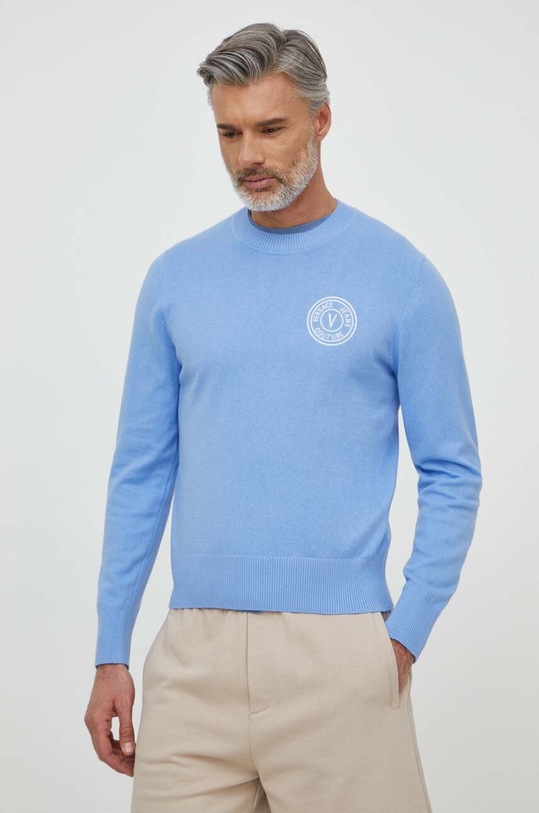 Versace Jeans Couture sweter z domieszką kaszmiru okrągły niebieski 76GAFM00.CM06H