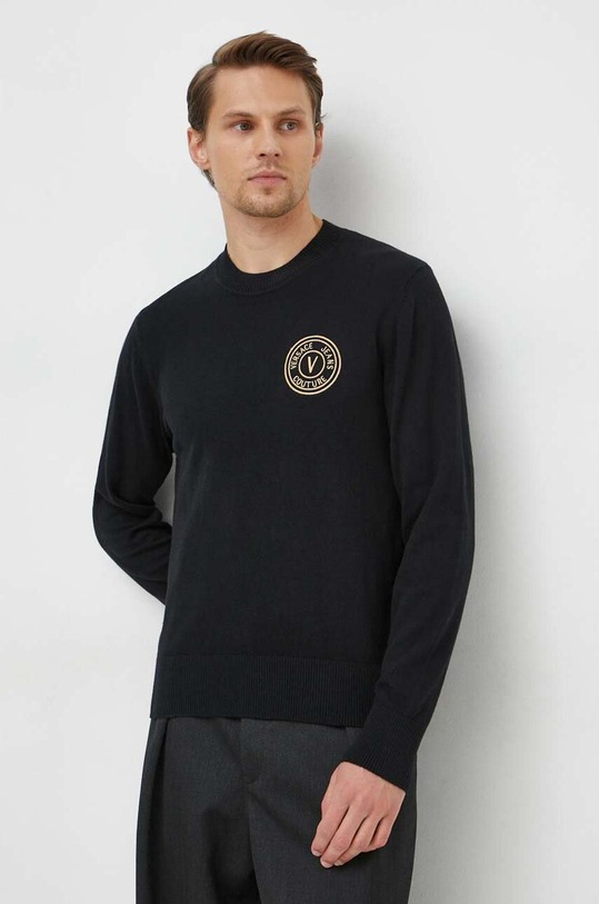 Versace Jeans Couture sweter z domieszką kaszmiru okrągły czarny 76GAFM00.CM06H