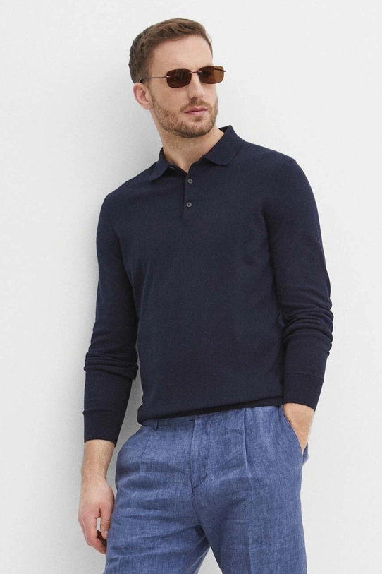 BOSS maglione in cotone colletto abbottonato blu navy 50506025