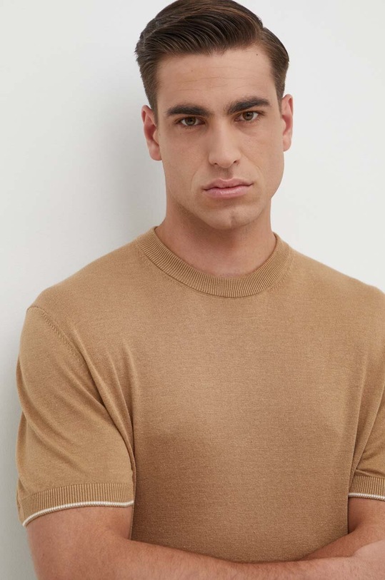 Ľanové tričko BOSS béžová 50511757