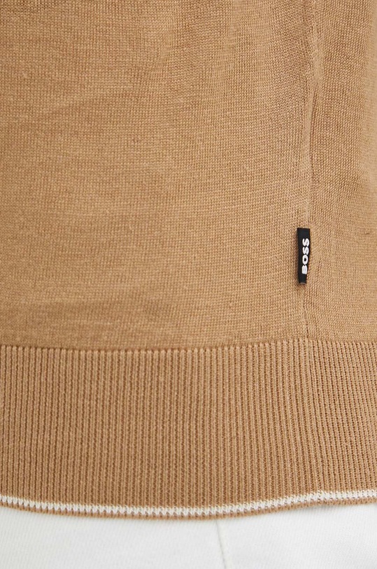 Ľanové tričko BOSS 50511757 béžová