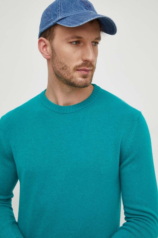 United Colors of Benetton sweter z domieszką wełny okrągły zielony 1235U1N67