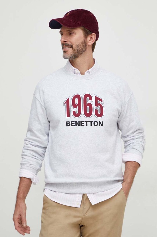 Bombažen pulover United Colors of Benetton Brez kapuce siva 3J68U100F