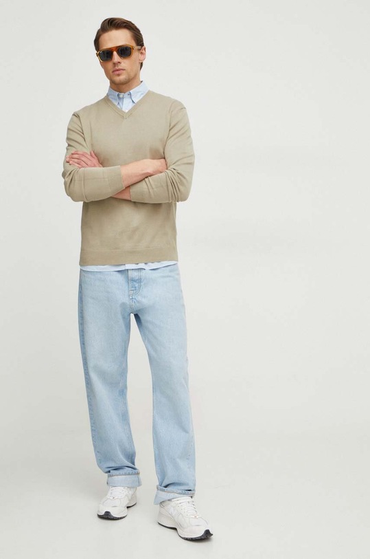 United Colors of Benetton sweter bawełniany 1098U4486 beżowy SS25