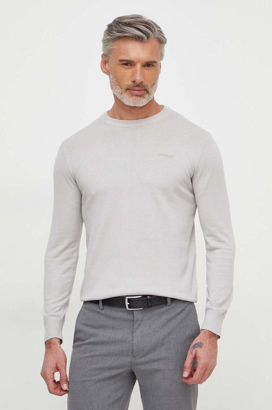 Svetr z hedvábné směsi Guess CHESLEY kulatý šedá M4GR06.Z3DN1