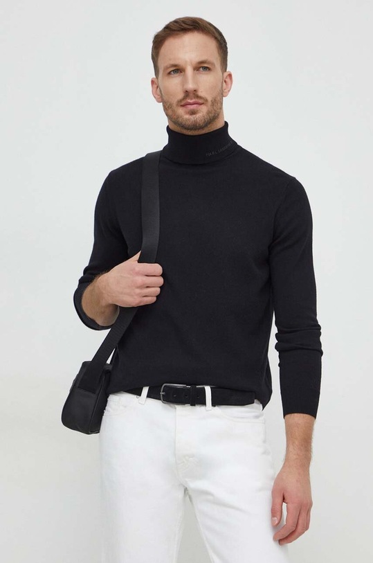 Vlnený sveter Karl Lagerfeld vlna čierna 534305.655042